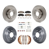 Front Rear Disc Brake Rotors Ceramic Pads And Drum Kit (7Pc) For Kia Spectra