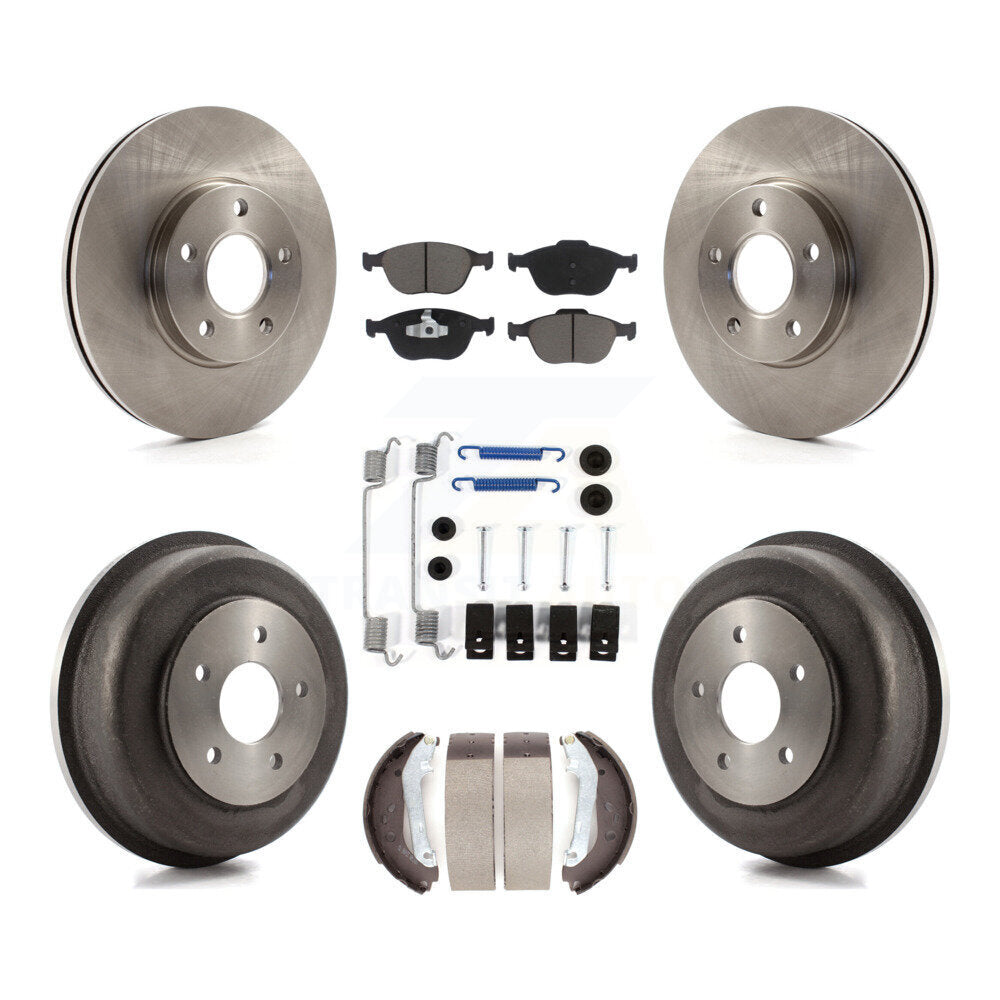 Front Rear Brake Rotor Ceramic Pad Drum Kit (7Pc) For 10-13 Ford Transit Connect