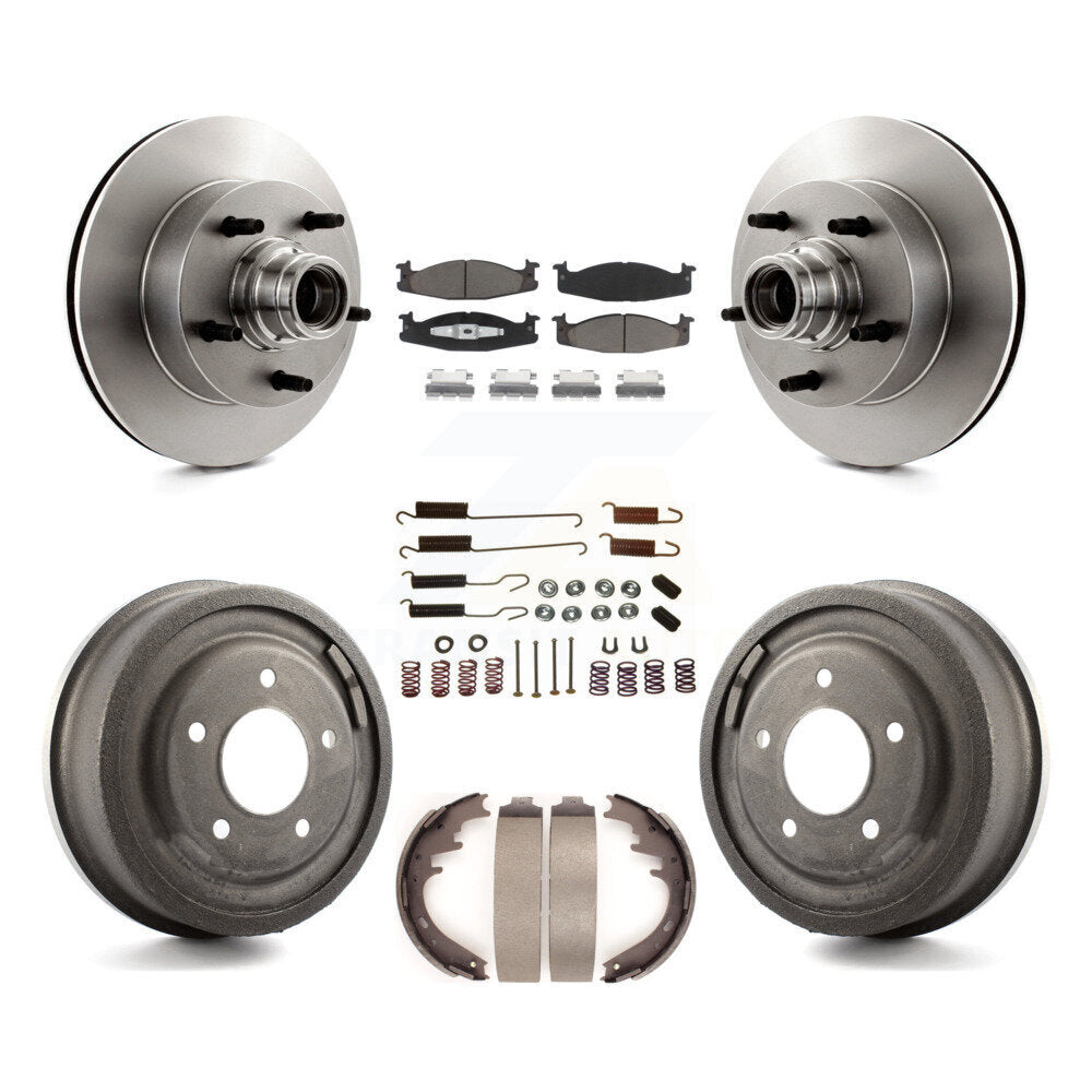 Front Rear Brake Rotors Ceramic Pad Drum Kit (7Pc) For Ford E-150 Econoline Club