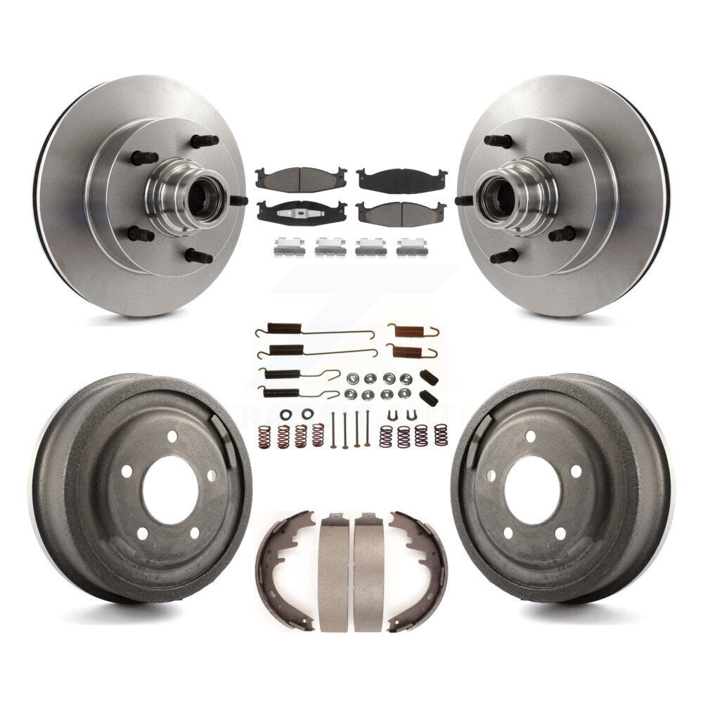 Front Rear Disc Brake Rotors Ceramic Pad Drum Kit (7Pc) For Ford E-150 Econoline