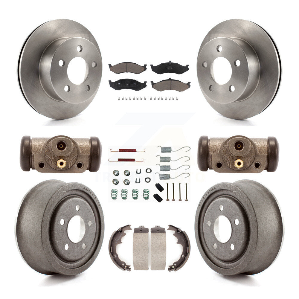 Front Rear Disc Brake Rotors Ceramic Pad And Drum Kit (9Pc) For Jeep Wrangler TJ