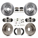 Front Rear Disc Brake Rotors Ceramic Pads And Drum Kit (9Pc) For Honda Fit