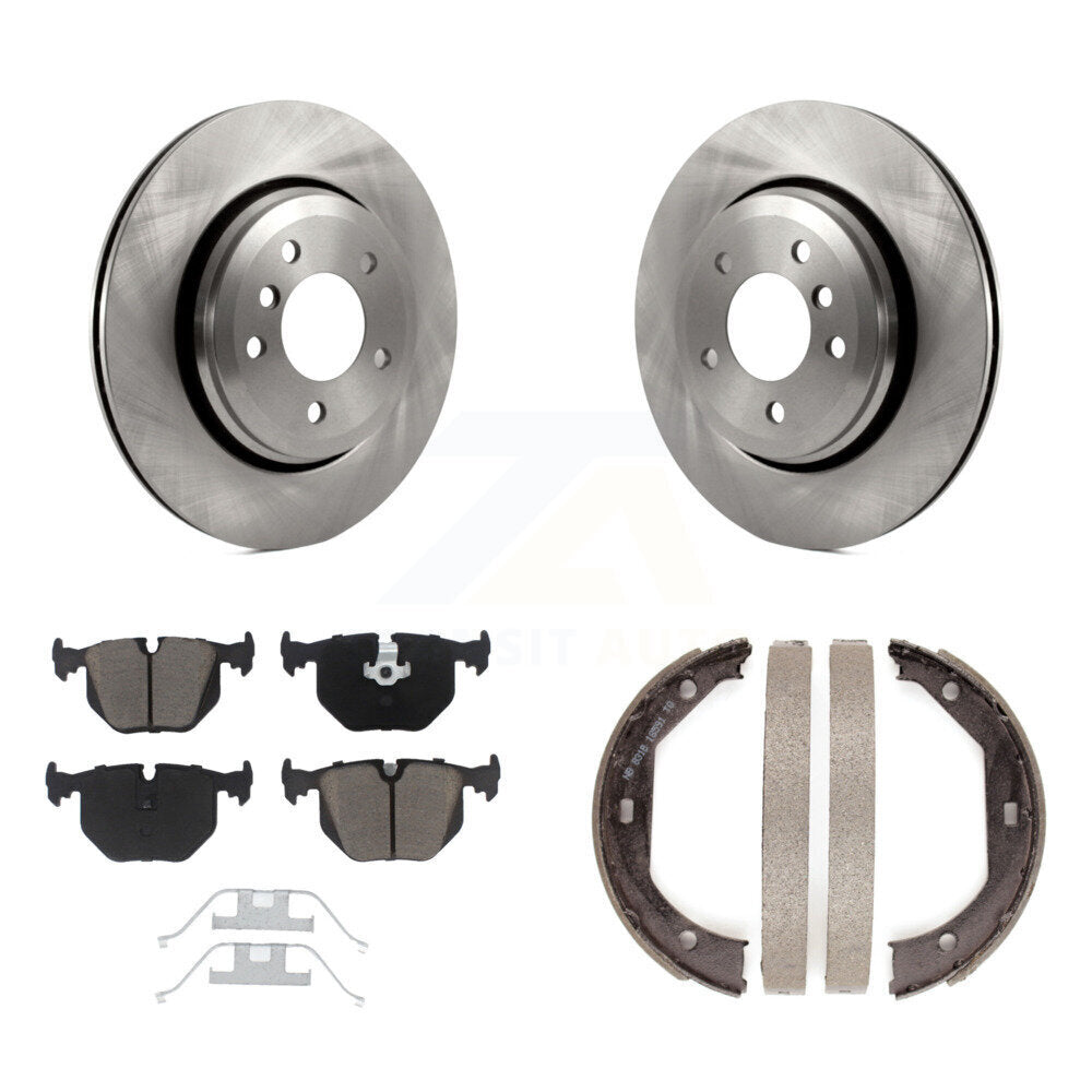 Rear Disc Rotors Ceramic Pads & Parking Brake Shoes Kit For BMW 330Ci 330i 330xi
