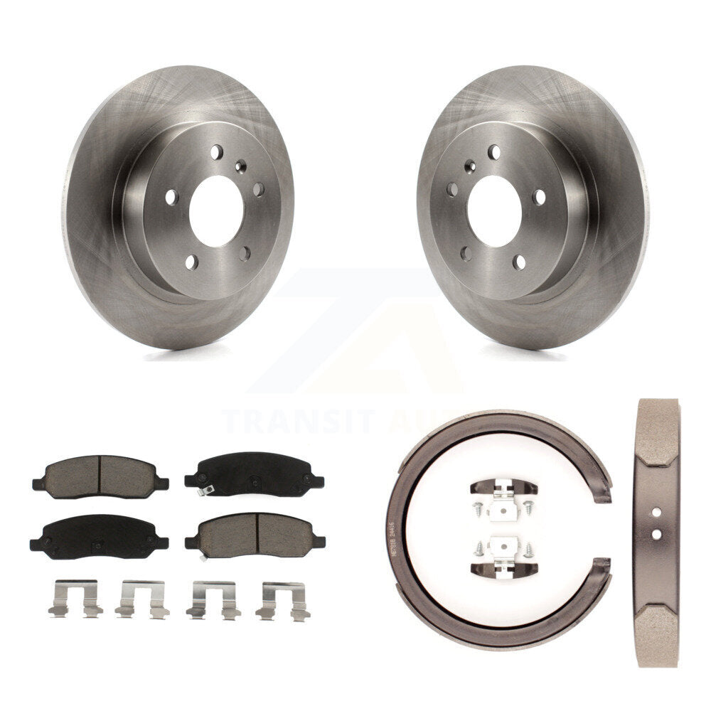 Rear Disc Rotors Ceramic Pads And Parking Brake Shoes Kit For Cadillac DTS