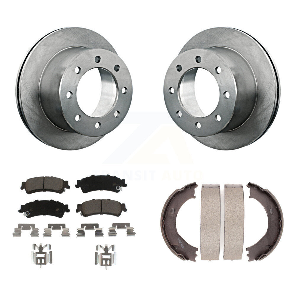 Rear Disc Rotors Ceramic Pads & Parking Shoes Kit For GMC Sierra 3500 Chevrolet
