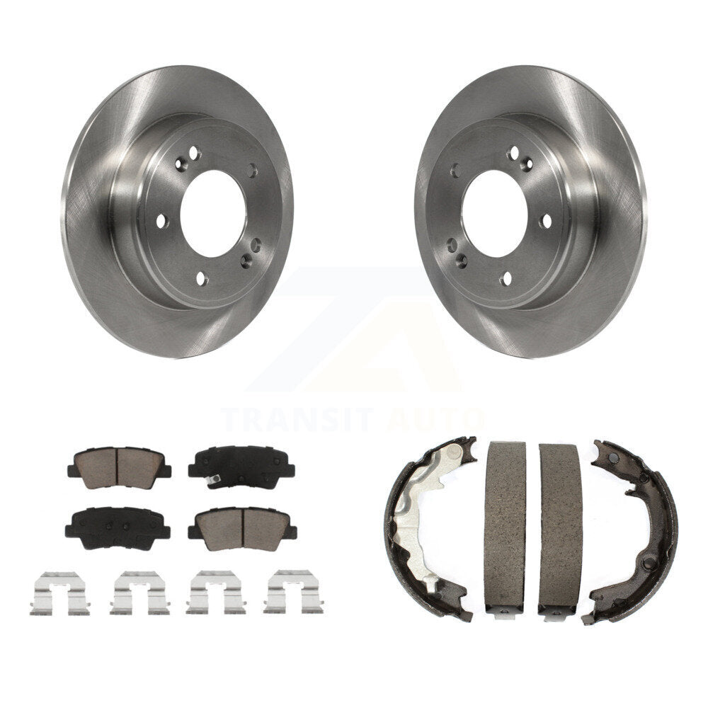 Rear Disc Rotors Ceramic Pads & Parking Brake Shoes Kit For 2014 Kia Forte Koup