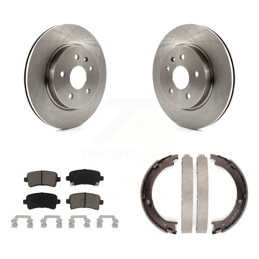 Rear Disc Rotors Ceramic Pads And Parking Brake Shoes Kit For Cadillac XTS