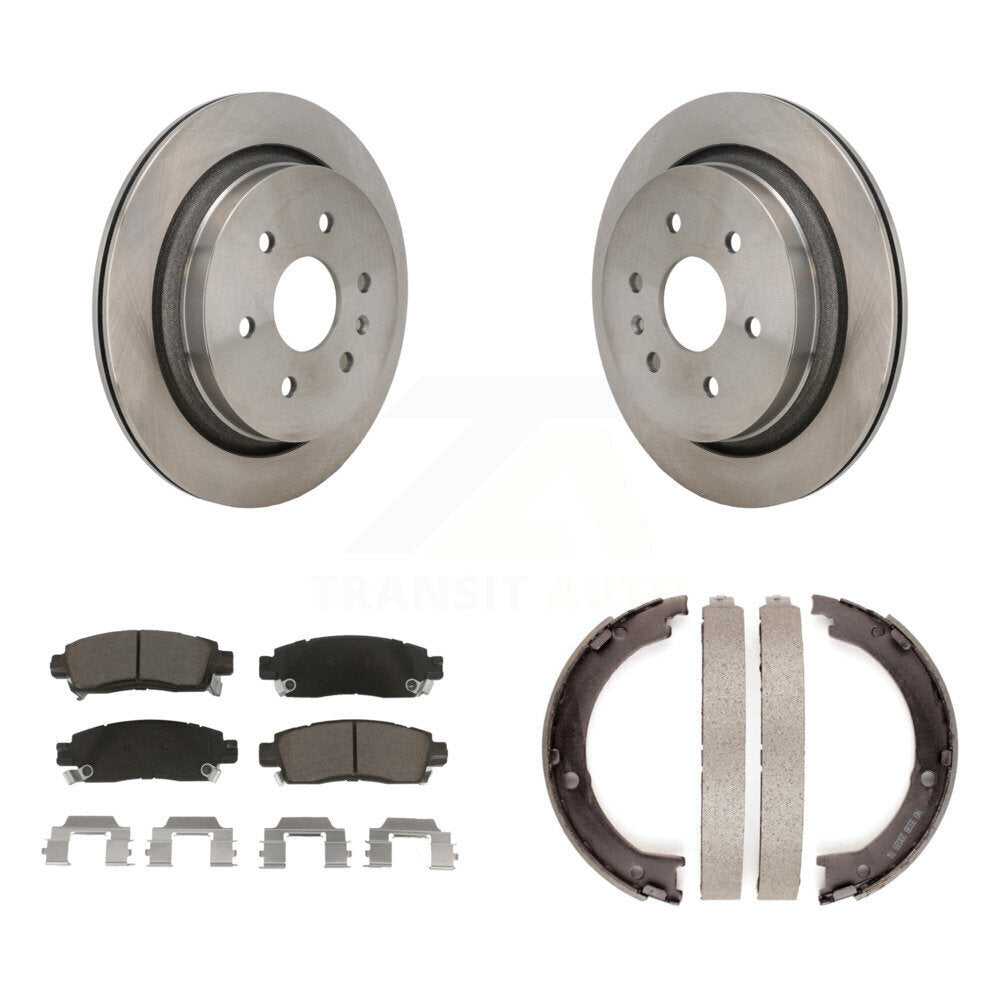 Rear Disc Rotors Ceramic Pads And Parking Brake Shoes Kit For Cadillac XTS