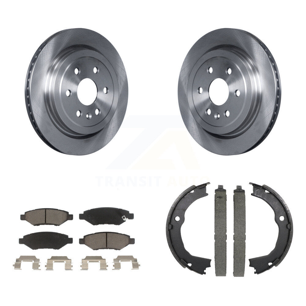 Rear Disc Rotors Ceramic Pads Parking Brake Shoes Kit For 2010-2016 Cadillac SRX