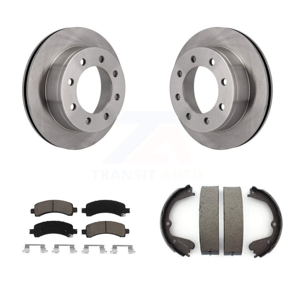 Rear Disc Rotors Ceramic Pads Parking Shoes Kit For GMC Savana 3500 Cutaway Van