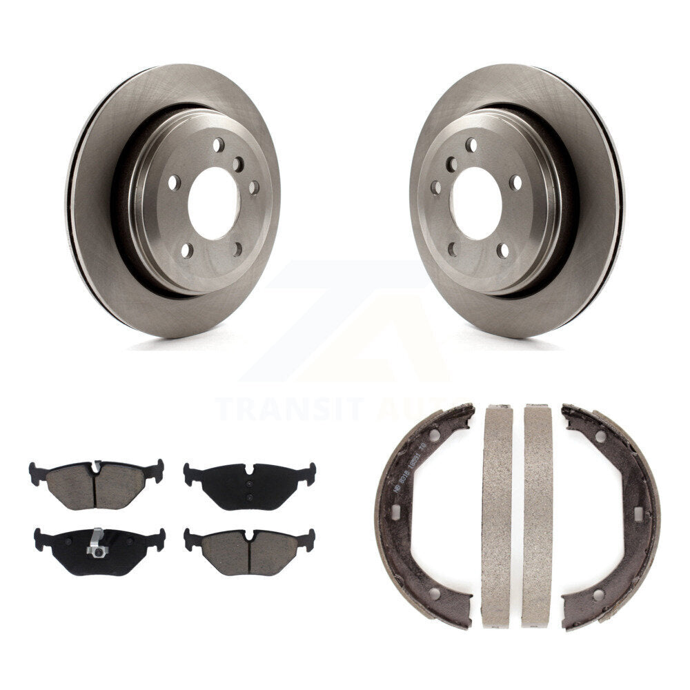 Rear Disc Rotors Ceramic Pads & Parking Brake Shoes Kit For 2001-2005 BMW 325xi