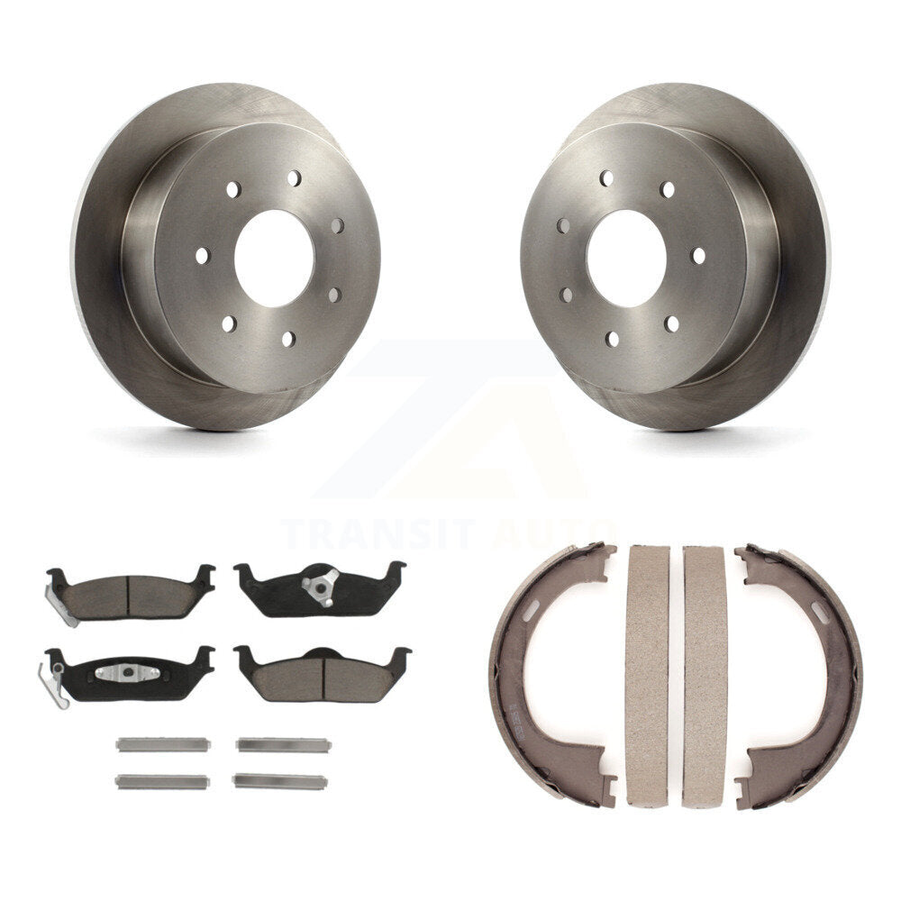Rear Disc Rotors Ceramic Pads And Parking Brake Shoes Kit For Ford F-150