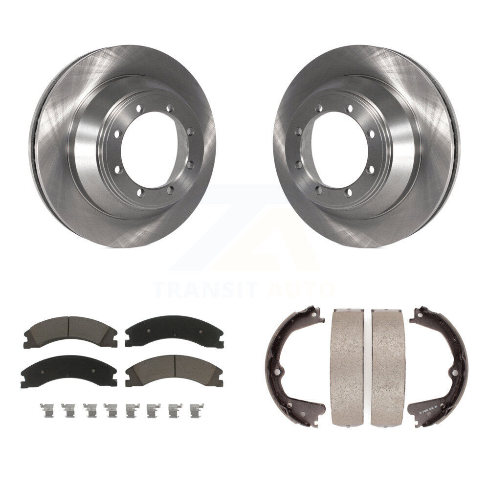 Rear Disc Rotors Ceramic Pads Parking Brake Shoes Kit For Ford E-450 Super Duty