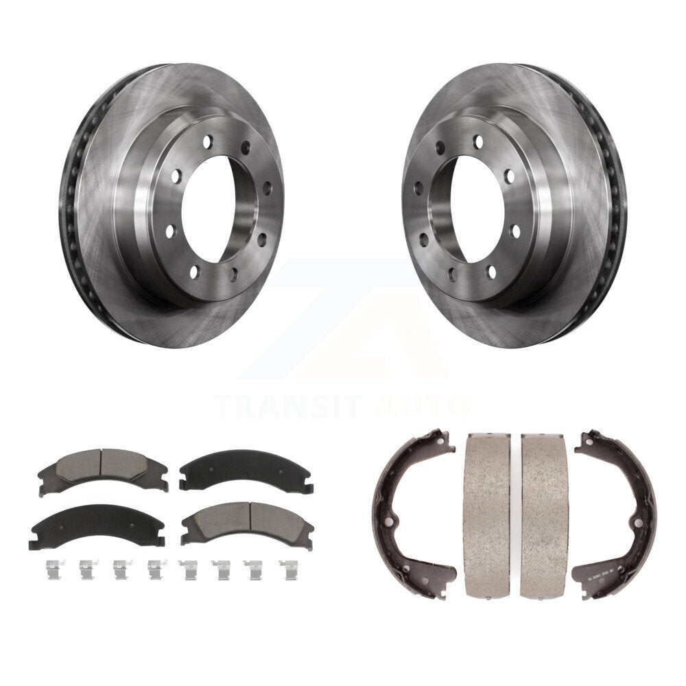 Rear Disc Rotors Ceramic Pads Parking Shoes Kit For Ford E-350 Super Duty E-250
