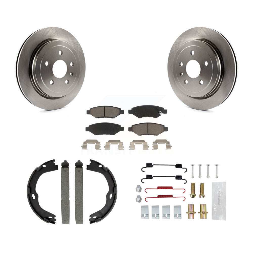 Rear Disc Rotors Ceramic Pads Parking Brake Shoes Hardware Kit For Cadillac CTS