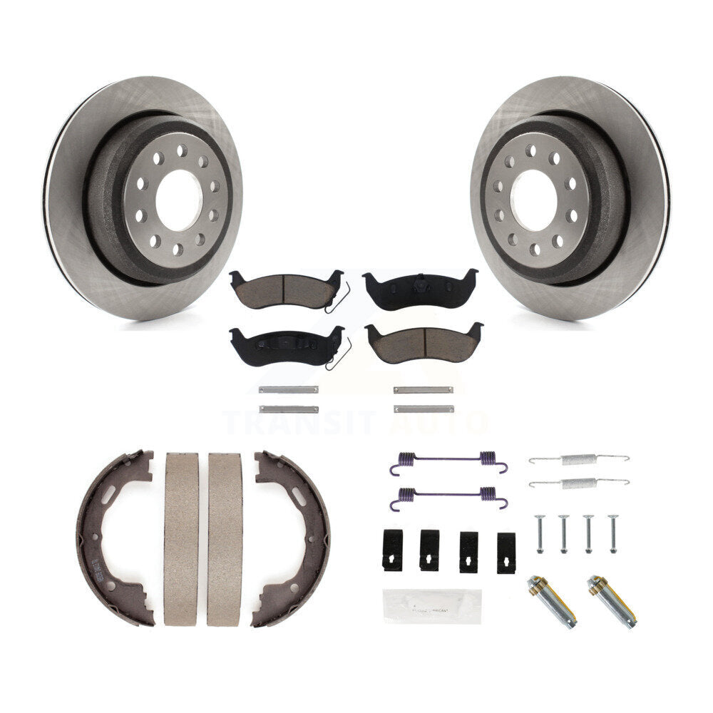 Rear Disc Rotors Ceramic Pads Parking Shoes & Hardware Kit For Lincoln Town Car