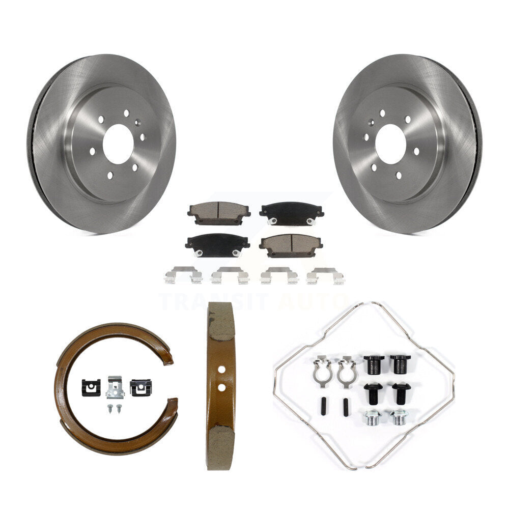 Rear Disc Rotors Ceramic Pads Parking Brake Shoes Hardware Kit For Cadillac SRX
