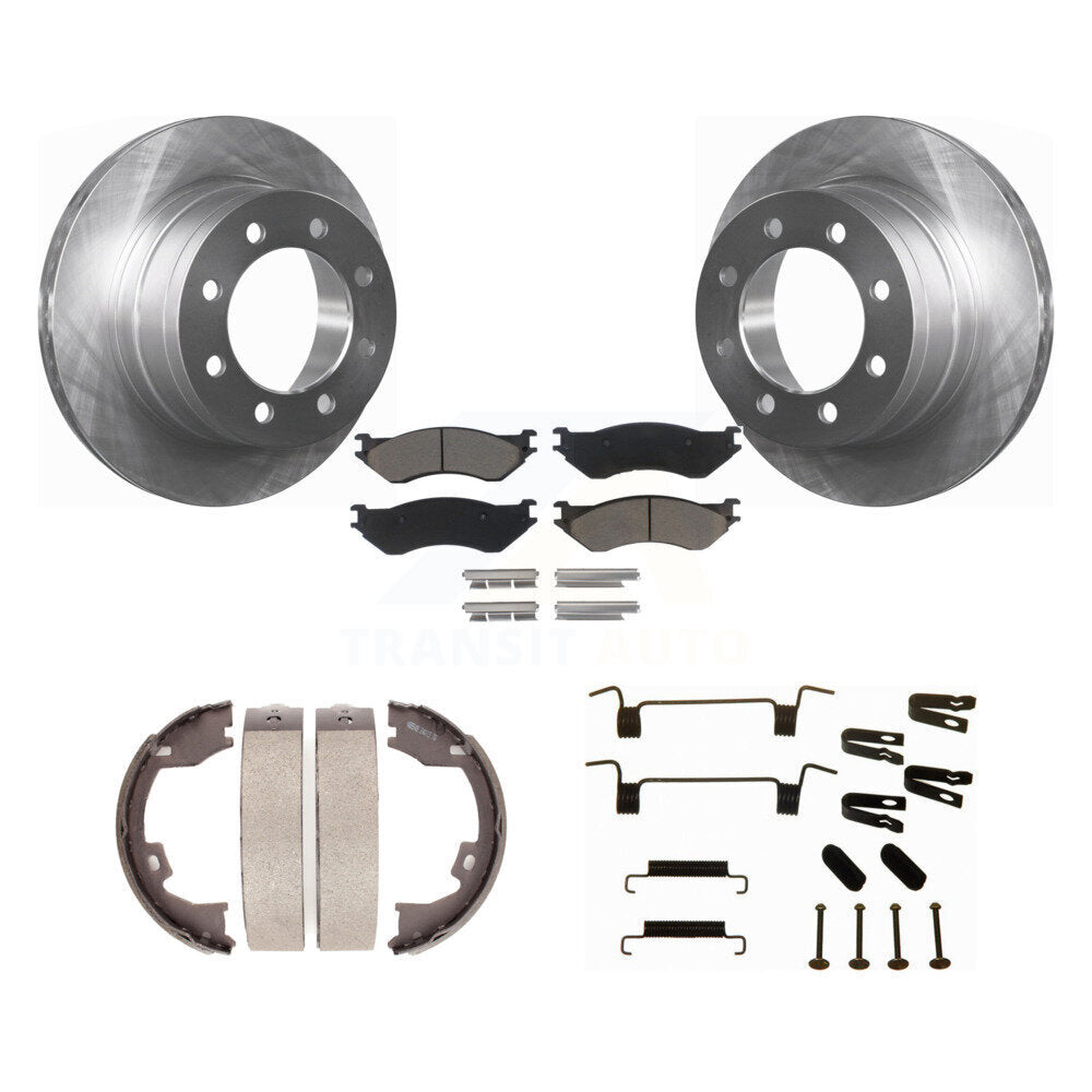 Rear Disc Rotors Ceramic Pads Parking Shoes Hardware Kit For Dodge Ram 1500 3500
