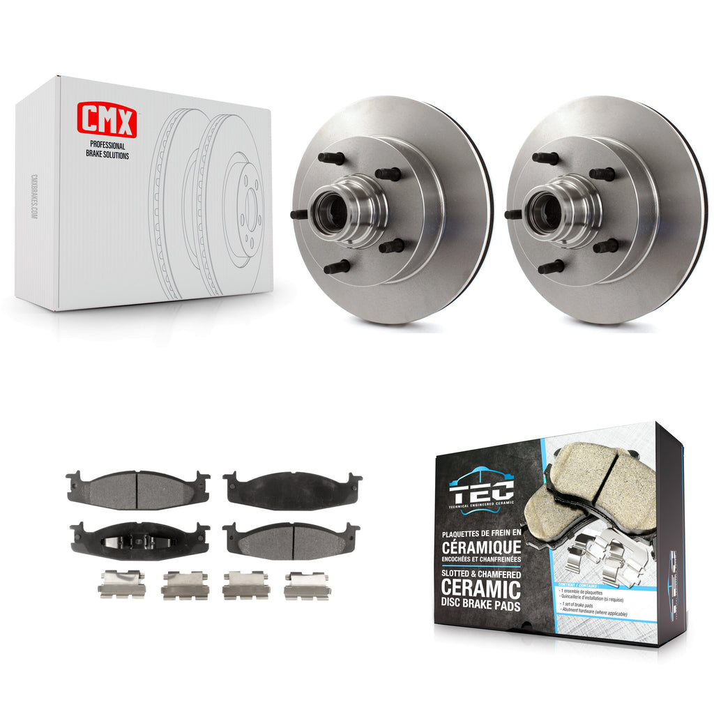 Front Disc Brake Rotors Hub And Ceramic Pads Kit For Ford F-150 E-150 Econoline