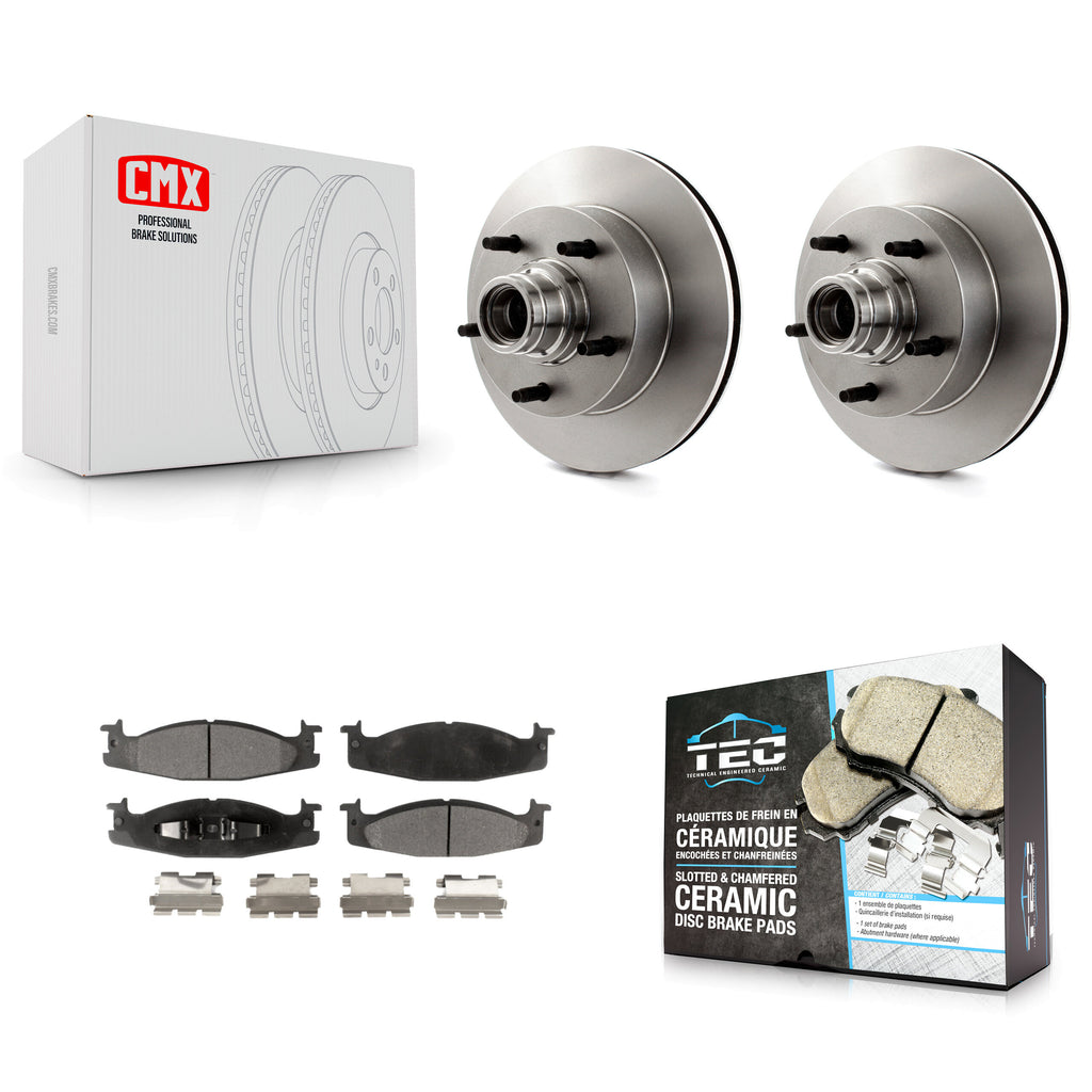 Front Disc Brake Rotor Hub & Ceramic Pad Kit For Ford E-150 Econoline Club Wagon