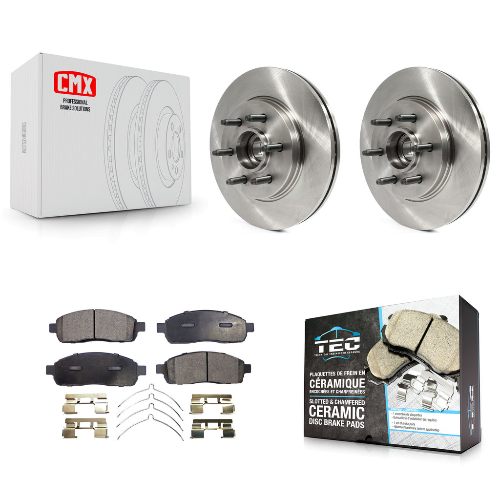 Front Disc Brake Rotors Hub & Ceramic Pad Kit For Ford F-150 Lincoln Mark LT RWD