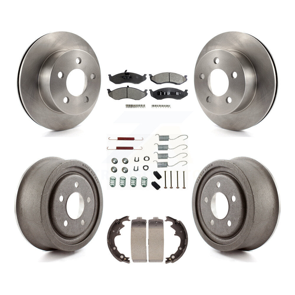 Front Rear Disc Brake Rotors Ceramic Pads And Drum Kit (7Pc) For Jeep Wrangler