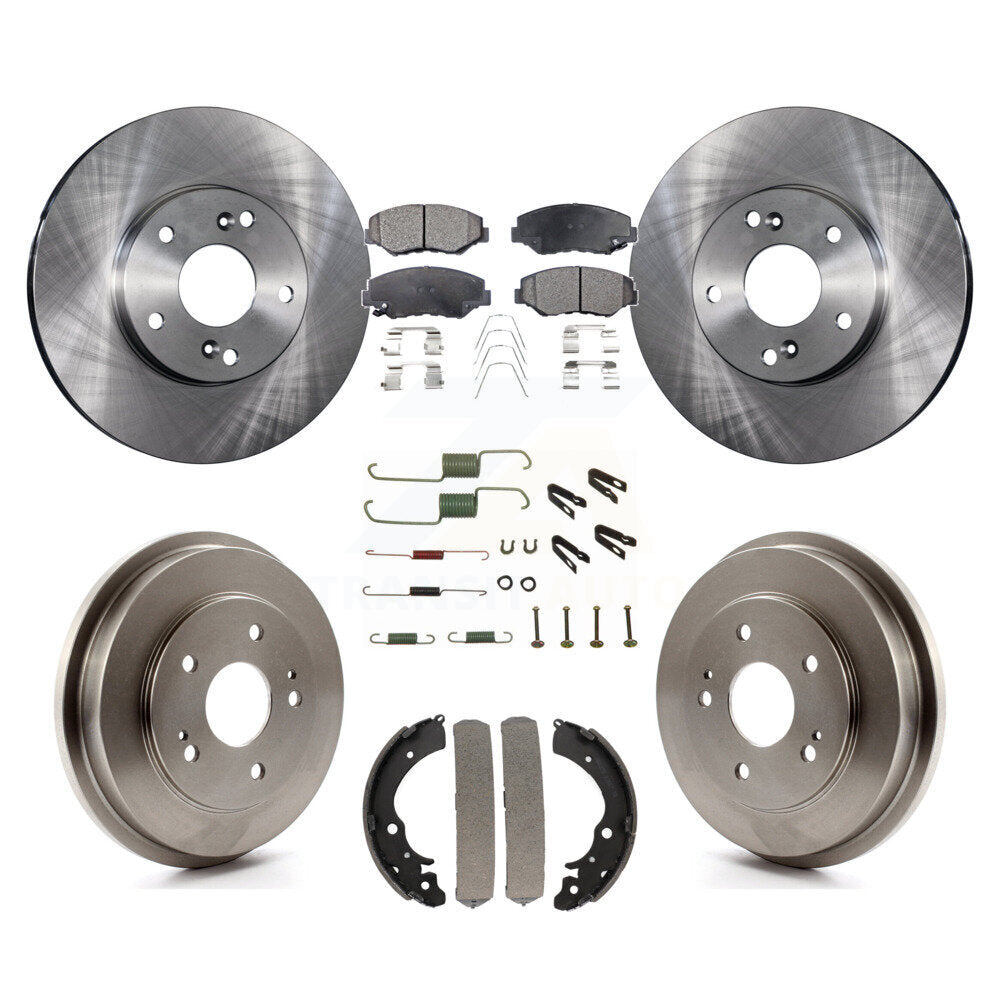 Front Rear Disc Brake Rotors Ceramic Pad And Drum Kit (7Pc) For Honda Accord Fit