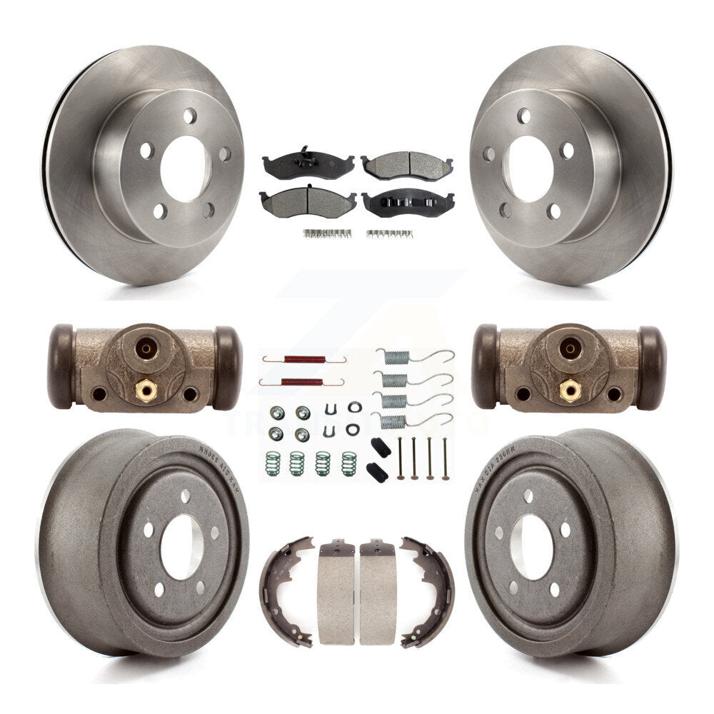Front Rear Disc Brake Rotors Ceramic Pad And Drum Kit (9Pc) For Jeep Wrangler TJ