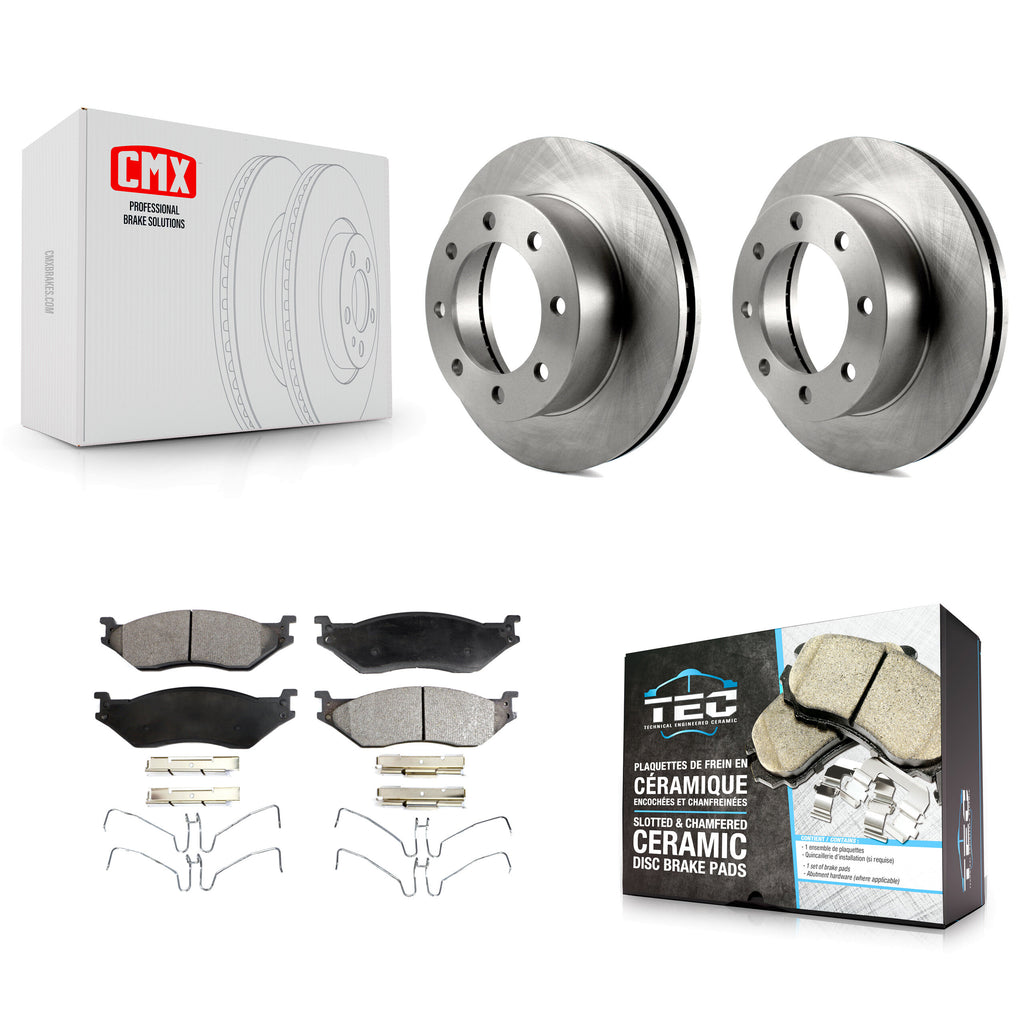 Front Brake Rotors & Ceramic Pad Kit For Ford F-450 Super Duty With 8 Lug Wheels