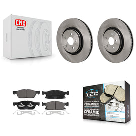Front Brake Rotors Ceramic Pad Kit For 19-20 Ford Edge With Red Painted Calipers