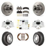 Front Rear Disc Brake Caliper Rotors Drum Ceramic Pads Shoe And Hardware Kit For