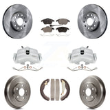 Front Rear Brake Caliper Rotors Drum Ceramic Pads Kit (8Pc) For Volkswagen Jetta