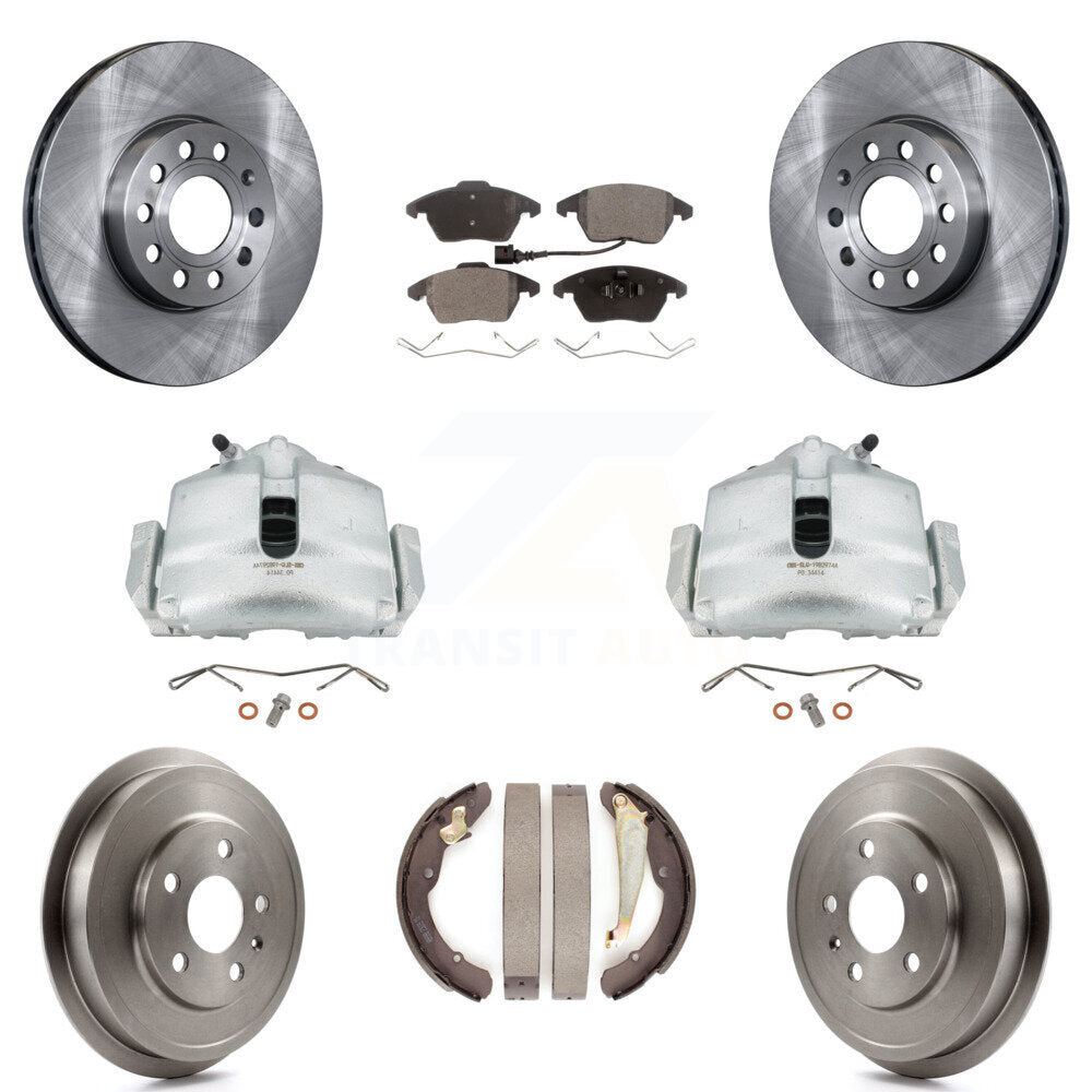 Front Rear Brake Caliper Rotors Drum Ceramic Pads Kit (8Pc) For Volkswagen Jetta