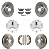 Front Rear Brake Caliper Rotors Drum Ceramic Pads Kit (8Pc) For Volkswagen Jetta