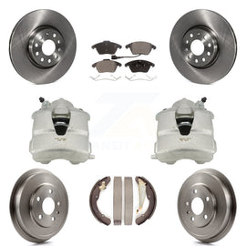Front Rear Brake Caliper Rotors Drum Ceramic Pads Kit (8Pc) For Volkswagen Jetta