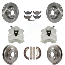 Front Rear Brake Caliper Rotors Drum Ceramic Pads Kit (8Pc) For Volkswagen Jetta