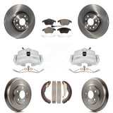 Front Rear Brake Caliper Rotors Drum Ceramic Pads Kit (8Pc) For Volkswagen Jetta