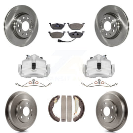 Front Rear Brake Caliper Rotors Drum Ceramic Pads Kit (8Pc) For Volkswagen Jetta
