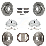 Front Rear Brake Caliper Rotors Drum Ceramic Pads Kit (8Pc) For Volkswagen Jetta