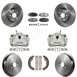 Front Rear Brake Caliper Rotors Drums Ceramic Pads Kit (8Pc) For Toyota Corolla