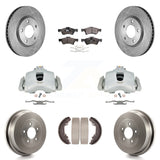 Front Rear Brake Caliper Rotors Drum Ceramic Pads Kit (8Pc) For Dodge Chrysler &