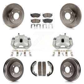 Front Rear Brake Caliper Rotors Drums Ceramic Pads Kit (8Pc) For Hyundai Accent