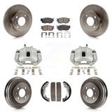 Front Rear Brake Caliper Rotors Drums Ceramic Pads Kit (8Pc) For Hyundai Accent