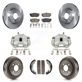 Front Rear Brake Caliper Rotors Drums Ceramic Pads Kit (8Pc) For Hyundai Accent