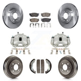 Front Rear Brake Caliper Rotors Drums Ceramic Pads Kit (8Pc) For Hyundai Accent