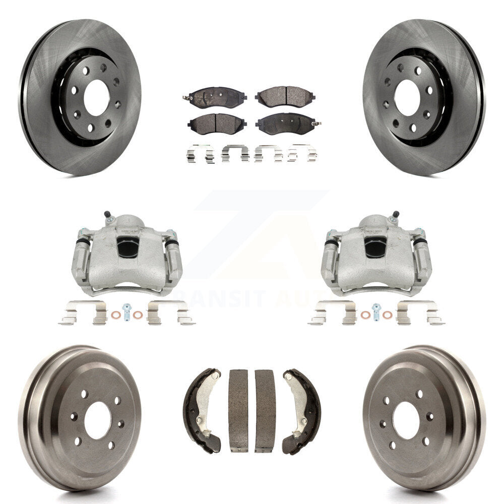 Front Rear Brake Caliper Rotors Drum Ceramic Pad Kit (8Pc) For Chevrolet Aveo G3