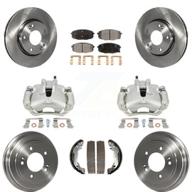 Front Rear Brake Caliper Rotors Drums Ceramic Pads Kit (8Pc) For Hyundai Elantra