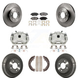 Front Rear Disc Brake Caliper Rotors Drums Ceramic Pads Kit (8Pc) For Honda Fit