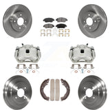 Front Rear Brake Caliper Rotors Drums Ceramic Pads Kit (8Pc) For 15-20 Honda Fit