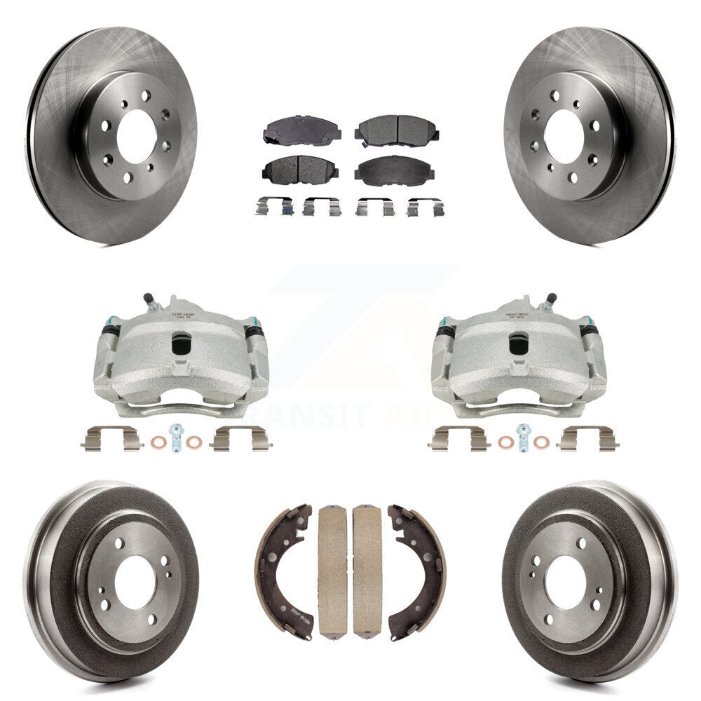 Front Rear Brake Caliper Rotors Drum Ceramic Pad Kit (8Pc) For Honda Civic Acura